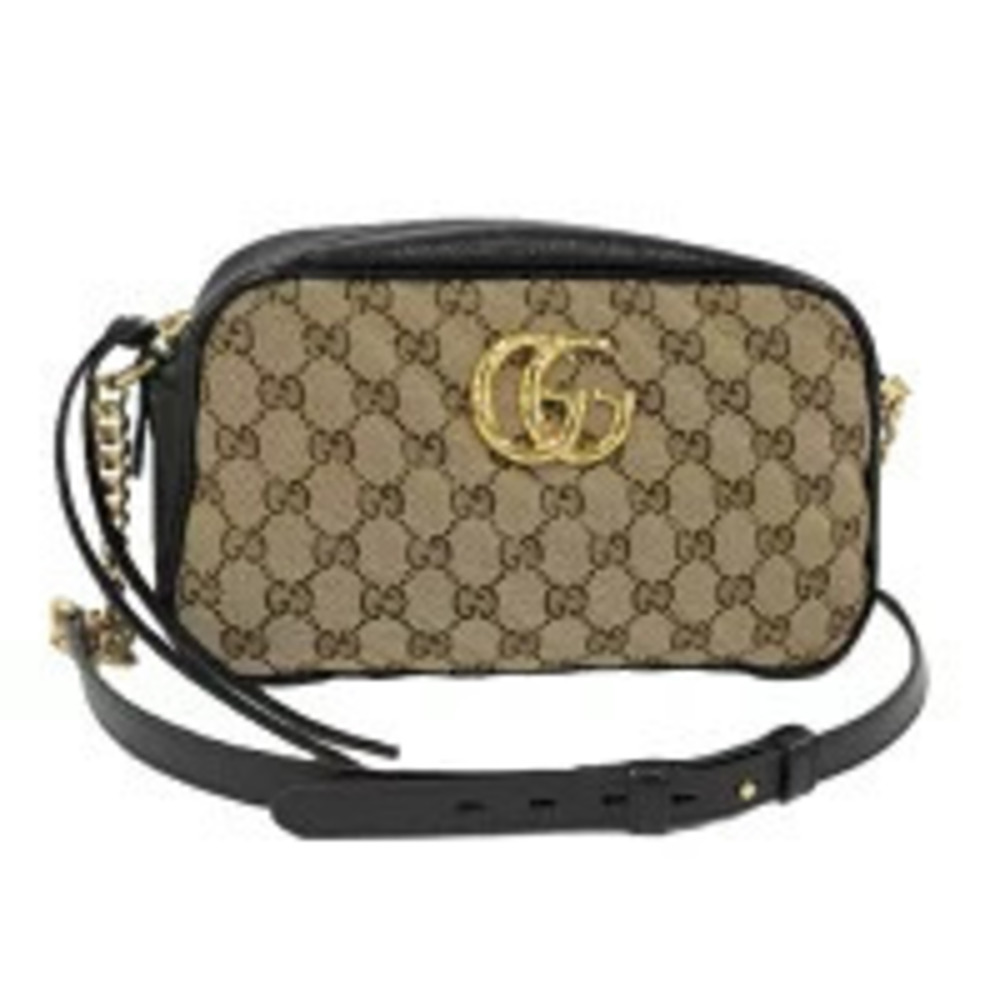 Gucci Shoulder Bag GG Marmont Canvas Leather Black Brown
